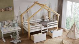 BTM 3ft Wooden Children's Bed 90×190 cm, Safety Rail, 2 Storage Drawers in Natural - thumbnail 6