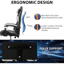 NESTLUNE Gaming Chair Leather Racing Office Executive Recliner in Black - Size: 100 cm x 100 cm - thumbnail 3