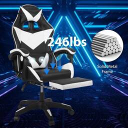 NESTLUNE Gaming Chair Leather Racing Office Executive Recliner in Black - Size: 100 cm x 100 cm - thumbnail 6