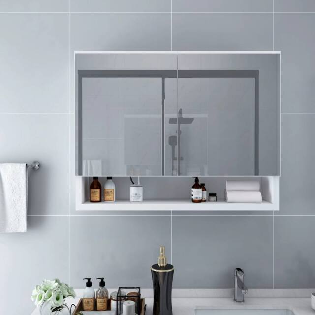 Berkfield Home LED Bathroom Mirror Cabinet White 80x15x60 cm MDF - Size: 80 x 15 x 60 cm - image 1