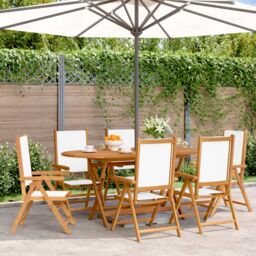 Berkfield Home Reclining Garden Chairs 6 pcs Cream White Fabric & Solid Wood