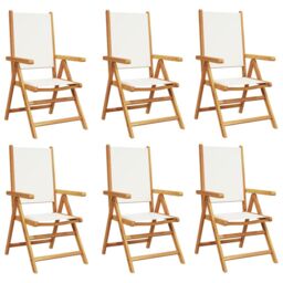 Berkfield Home Reclining Garden Chairs 6 pcs Cream White Fabric & Solid Wood - thumbnail 2