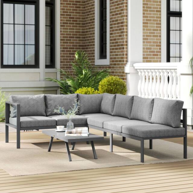 OUTSUNNY Patio Furniture Set Adjustable Backrest L-Shaped Dark Grey - image 1