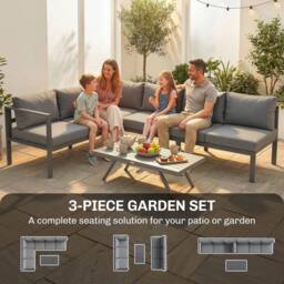 OUTSUNNY Patio Furniture Set Adjustable Backrest L-Shaped Dark Grey - thumbnail 4