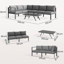 OUTSUNNY Patio Furniture Set Adjustable Backrest L-Shaped Dark Grey - thumbnail 3