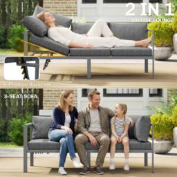 OUTSUNNY Patio Furniture Set Adjustable Backrest L-Shaped Dark Grey - thumbnail 5