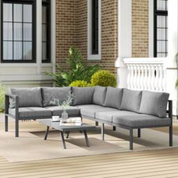 OUTSUNNY Patio Furniture Set Adjustable Backrest L-Shaped Dark Grey - thumbnail 1