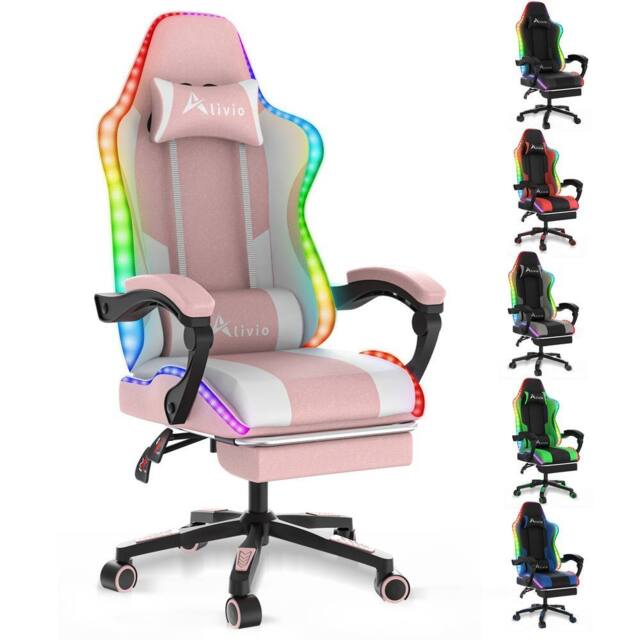 Alivio Wireless RGB LED Gaming Chair with App Control, Massage Lumbar Cushion & Adjustable Recline in Pink - image 1