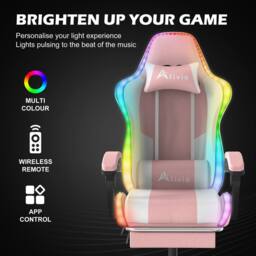 Alivio Wireless RGB LED Gaming Chair with App Control, Massage Lumbar Cushion & Adjustable Recline in Pink - thumbnail 9