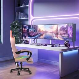 Alivio Wireless RGB LED Gaming Chair with App Control, Massage Lumbar Cushion & Adjustable Recline in Pink - thumbnail 7