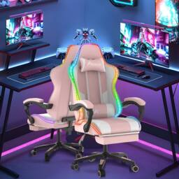 Alivio Wireless RGB LED Gaming Chair with App Control, Massage Lumbar Cushion & Adjustable Recline in Pink - thumbnail 2
