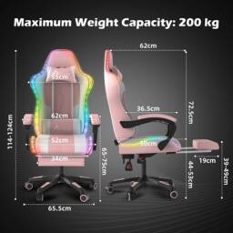 Alivio Wireless RGB LED Gaming Chair with App Control, Massage Lumbar Cushion & Adjustable Recline in Pink - thumbnail 4