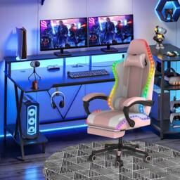 Alivio Wireless RGB LED Gaming Chair with App Control, Massage Lumbar Cushion & Adjustable Recline in Pink - thumbnail 3