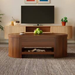 Merax Oval 110cm Lift Top Coffee Table with Extendable Bottom Shelf in Walnut - thumbnail 6