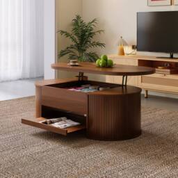 Merax Oval 110cm Lift Top Coffee Table with Extendable Bottom Shelf in Walnut - thumbnail 7