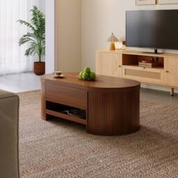 Merax Oval 110cm Lift Top Coffee Table with Extendable Bottom Shelf in Walnut - thumbnail 5