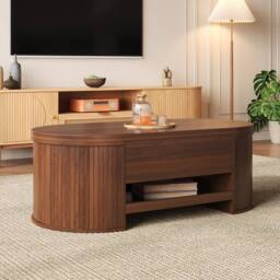 Merax Oval 110cm Lift Top Coffee Table with Extendable Bottom Shelf in Walnut - thumbnail 2