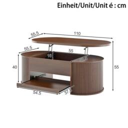 Merax Oval 110cm Lift Top Coffee Table with Extendable Bottom Shelf in Walnut - thumbnail 4