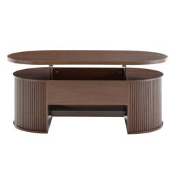 Merax Oval 110cm Lift Top Coffee Table with Extendable Bottom Shelf in Walnut - thumbnail 9