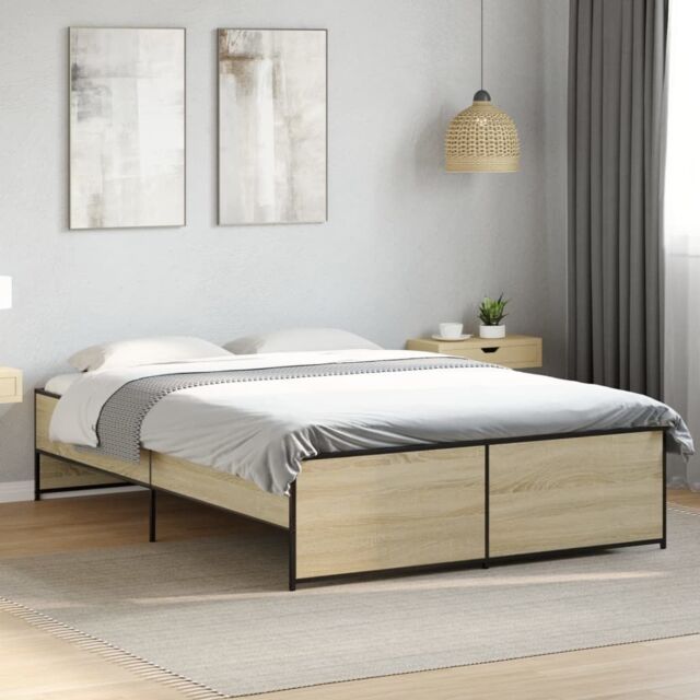 Berkfield Home Bed Frame without Mattress Sonoma Oak 140x190 cm in Brown - image 1