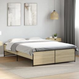Berkfield Home Bed Frame without Mattress Sonoma Oak 140x190 cm in Brown - thumbnail 1