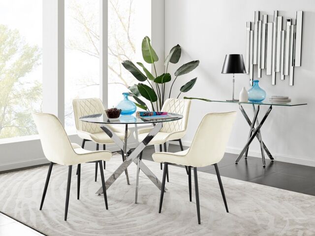 FurnitureboxUK Novara 100cm Round Dining Table & 4 Pesaro Black Leg Chairs in Cream - image 1