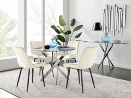 FurnitureboxUK Novara 100cm Round Dining Table & 4 Pesaro Black Leg Chairs in Cream - thumbnail 1