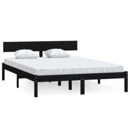 Berkfield Home Bed Frame Black Solid Wood Pine 120x200 cm - Size: Small Double - thumbnail 2