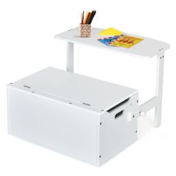 Costway 3-in-1 Kids Table & Chair Set Children Activity Bench Wooden Toy Storage Box in White - thumbnail 1
