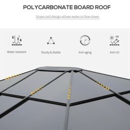OUTSUNNY Hardtop Gazebo for Garden Party w/ Polycarbonate Curtains in Mid Grey - thumbnail 4