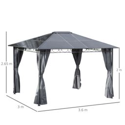 OUTSUNNY Hardtop Gazebo for Garden Party w/ Polycarbonate Curtains in Mid Grey - thumbnail 3