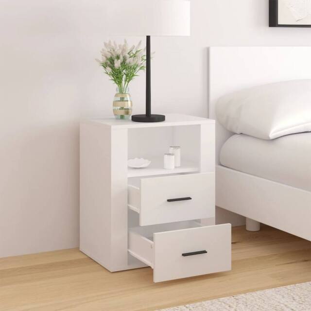 Berkfield Home Classic Bedside Cabinet White 50x36x60 cm Engineered Wood - Size: 50 x 36 x 60 cm - image 1