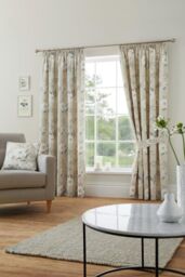 Dreams & Drapes 'Eve' 100% Cotton Floral Pair of Pencil Pleat Curtains With Tie-Backs in Natural - Size: 168 cm width x 183 cm drop - thumbnail 2