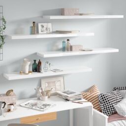 Berkfield Home Floating Wall Shelves 4 pcs High Gloss White 120x23.5x3.8 cm MDF - thumbnail 1