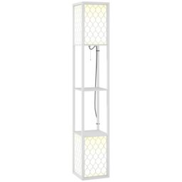 HOMCOM 2-Light Modern Floor Lamp with Shelves for Living Room, Bedroom in White - thumbnail 2