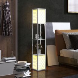 HOMCOM 2-Light Modern Floor Lamp with Shelves for Living Room, Bedroom in White - thumbnail 1
