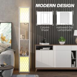 HOMCOM 2-Light Modern Floor Lamp with Shelves for Living Room, Bedroom in White - thumbnail 6
