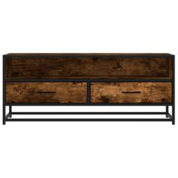 Berkfield Home TV Cabinet Smoked Oak 100x34.5x40 cm Engineered Wood & Metal in Brown - thumbnail 4