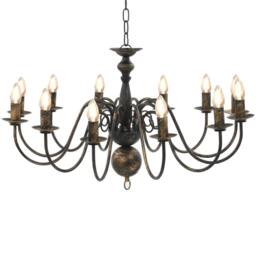Berkfield Home Chandelier Antique Black 12 x E14 Bulbs - thumbnail 1