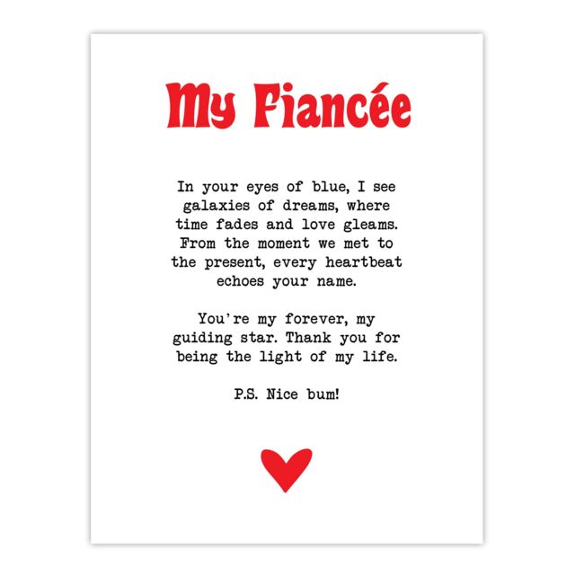 "Artery8 Love Poem Blue Eyes Fiancée Romantic Poetry Fun Wall Art Print in White - Size: W12"" x H16""" - image 1