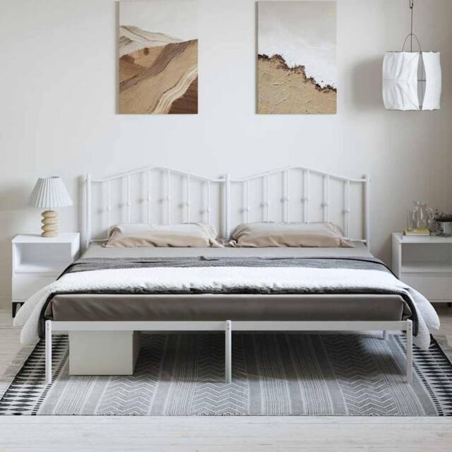 Berkfield Home Metal Bed Frame with Headboard White 193x203 cm - image 1