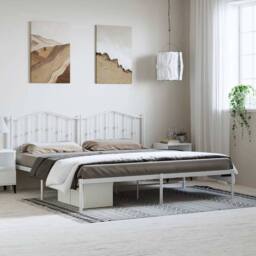 Berkfield Home Metal Bed Frame with Headboard White 193x203 cm - thumbnail 2