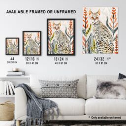 "Artery8 Savannah Cat Lover Boho Botanical Pet Portrait Wall Art Print in Light Grey - Size: W12"" x H16""" - thumbnail 3