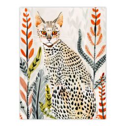 "Artery8 Savannah Cat Lover Boho Botanical Pet Portrait Wall Art Print in Light Grey - Size: W12"" x H16""" - thumbnail 1