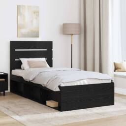 Berkfield Home Bed Frame with Headboard Black 90 x 200 cm Solid Pine Wood - thumbnail 3