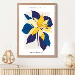 ARTZE Abstract Blue & Yellow Lilly Flower Market Gallery Framed Print SIZE: A2 with Oak Frame - Size: A4 - thumbnail 2
