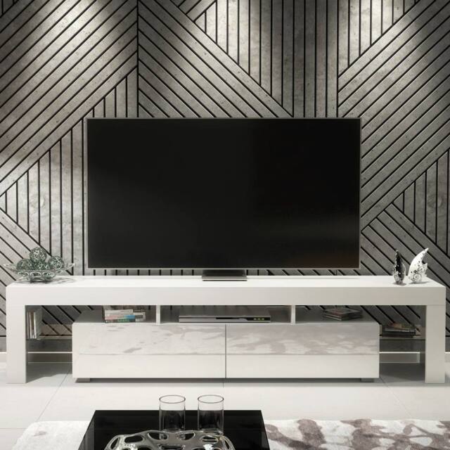 Creative Furniture Nova TV Unit 200cm - White with Gloss Doors - image 1