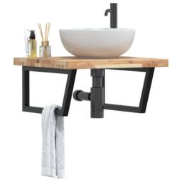 Berkfield Home Basin Shelf Wall Mounted Steel & Solid Wood Acacia in Brown - thumbnail 2