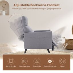 Costway Push Back Recliner Chair Linen Fabric Reclining Armchair Single Sofa in Grey - thumbnail 4