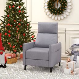 Costway Push Back Recliner Chair Linen Fabric Reclining Armchair Single Sofa in Grey - thumbnail 3